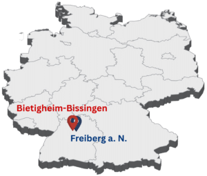 Isometrische Landkarte mit den GLZ Standorten in Bietigheim-Bissingen und Freiberg am Neckar